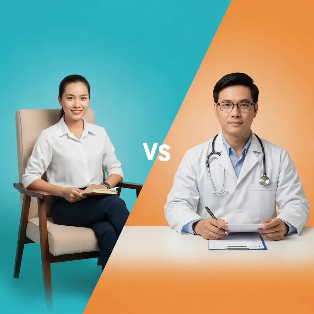 Minh hoạ phân biệt chuyên gia tâm lý và bác sĩ tâm thần