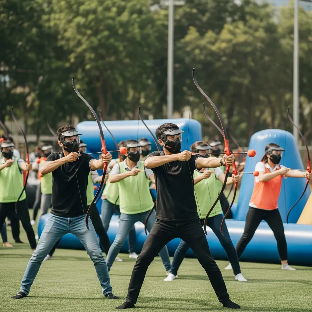 Nhóm chơi Archery Tag bắn cung đối kháng team-building ở Sài Gòn