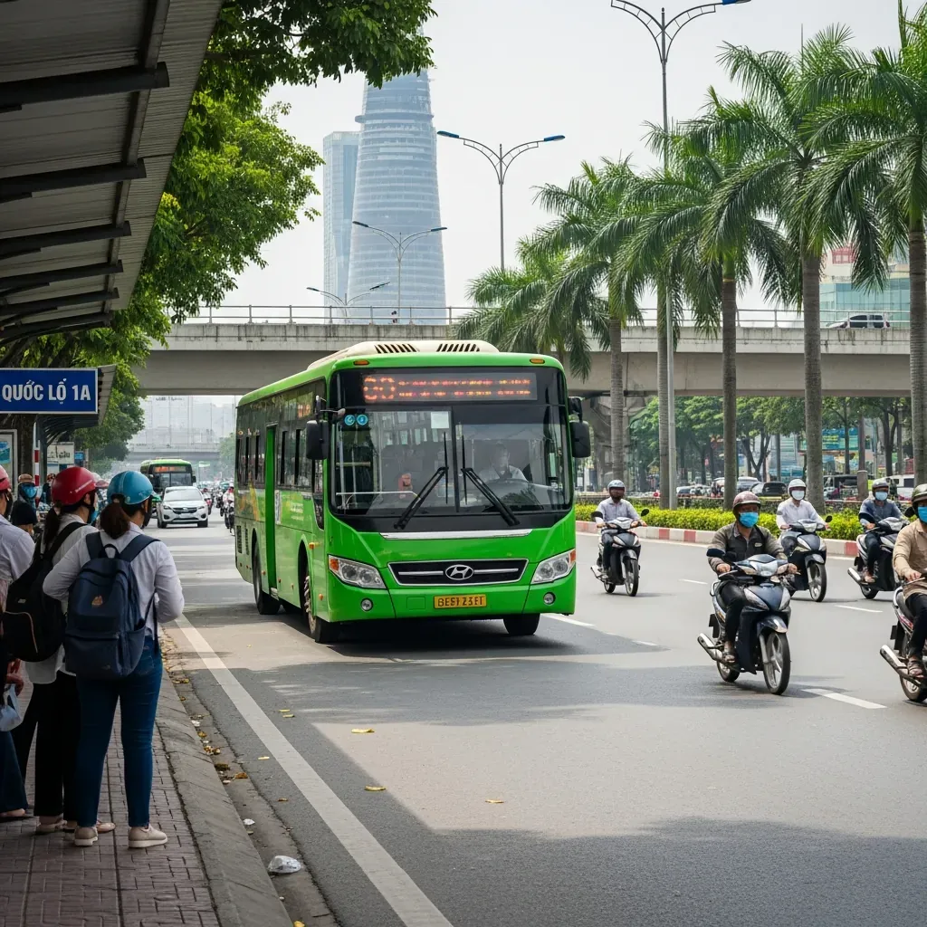 Xe buýt và đường tới bến xe Ngã Tư Ga