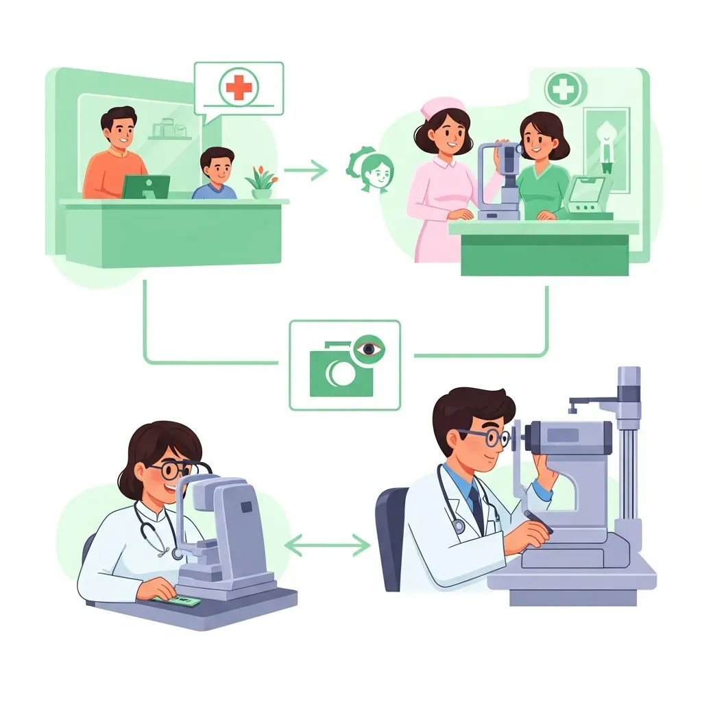 Quy trình một buổi khám mắt gồm các bước từ đăng ký đến nhận thuốc