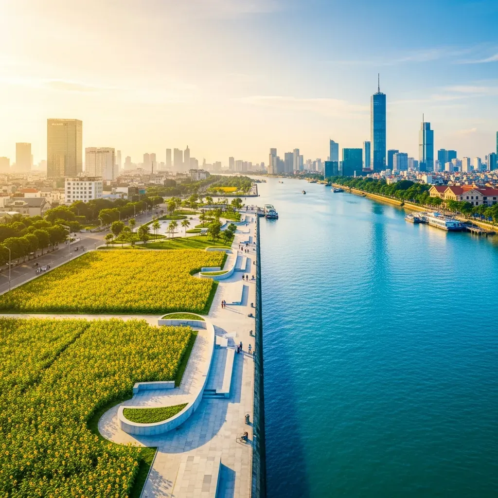 Toàn cảnh hai bờ sông Sài Gòn, bờ Thủ Thiêm hiện đại đối diện Bến Bạch Đằng cổ kính
