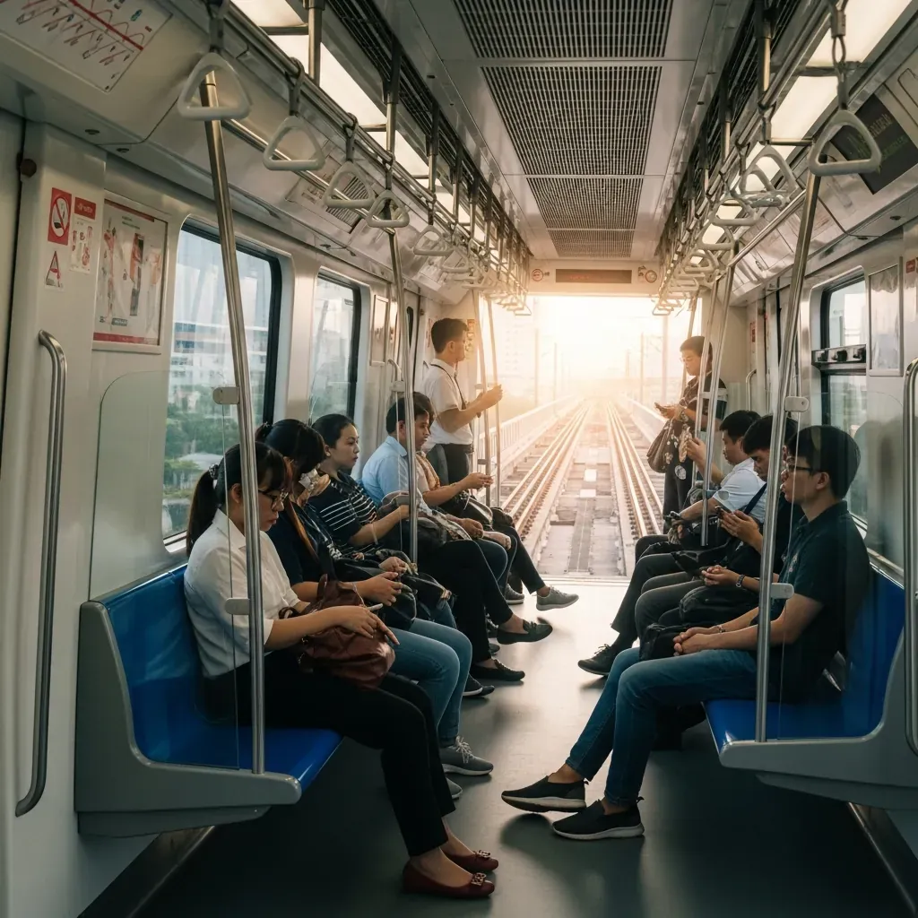 Hành khách Việt Nam đi làm trên tàu metro số 1