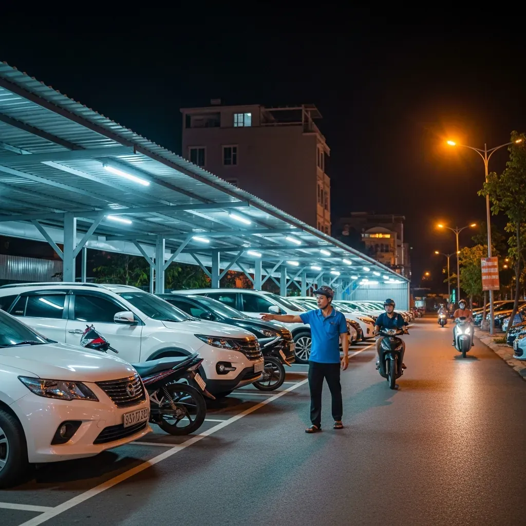 Bãi giữ xe ban đêm 24/7 gần chợ An Nhơn sau 18 giờ