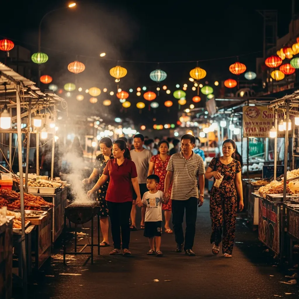 Chợ đêm Cần Thạnh rực rỡ ánh đèn buổi tối