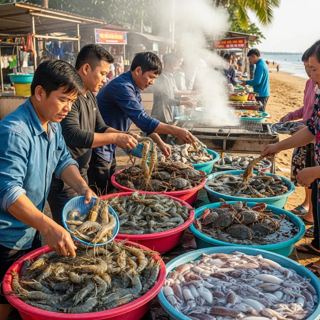 Chợ hải sản Hàng Dương Cần Giờ nhộn nhịp với hải sản tươi sống bơi trong chậu