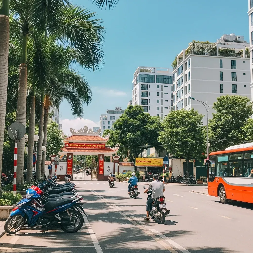 Đường đến chùa và khu giữ xe máy miễn phí trước cổng chùa