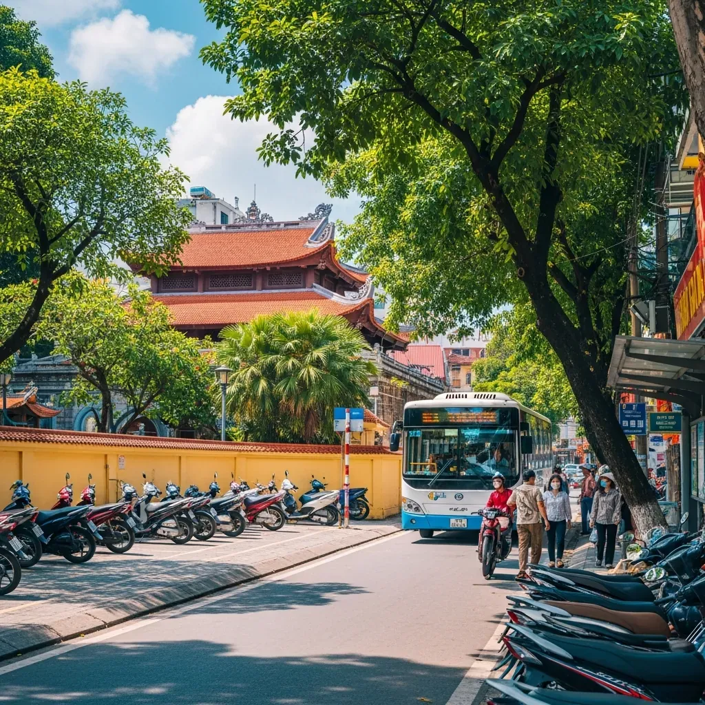 Bãi gửi xe máy và trạm buýt gần chùa