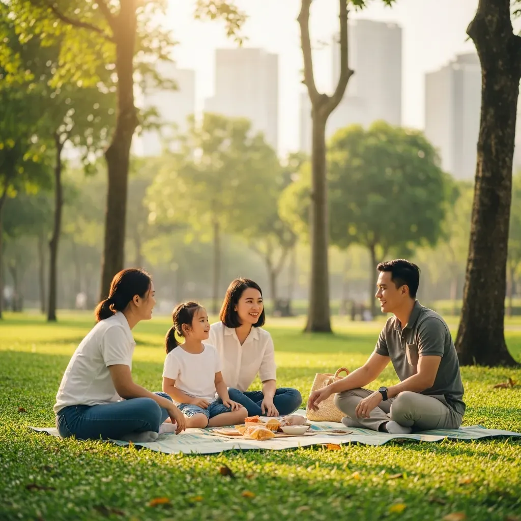 Khung giờ vắng và mang đồ ăn picnic vào công viên