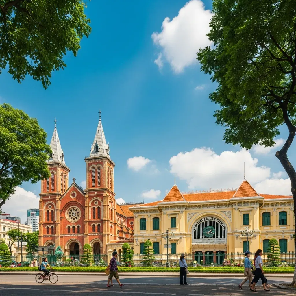 Nhà thờ Đức Bà và Bưu điện Trung tâm Sài Gòn gần Dinh Độc Lập