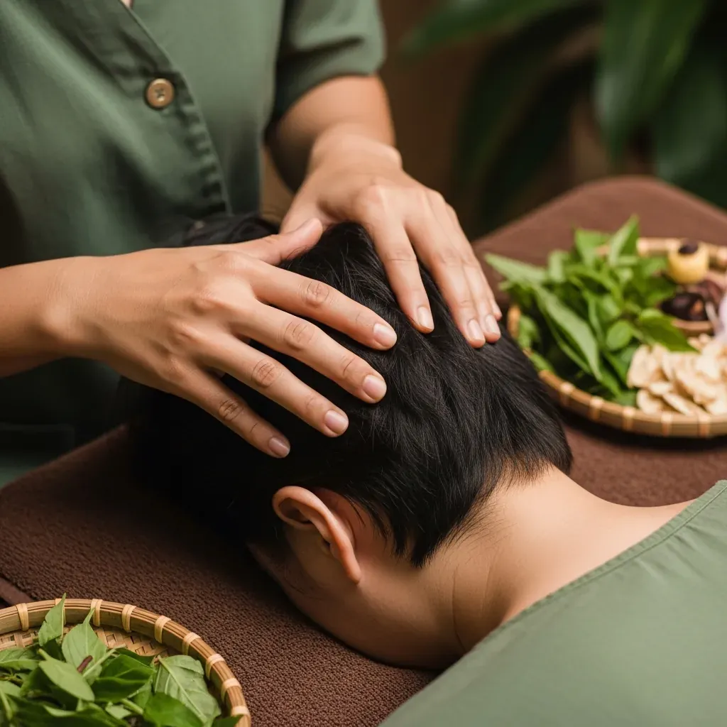 Bấm huyệt bằng tay nhẹ nhàng tại Spa Thảo Mộc