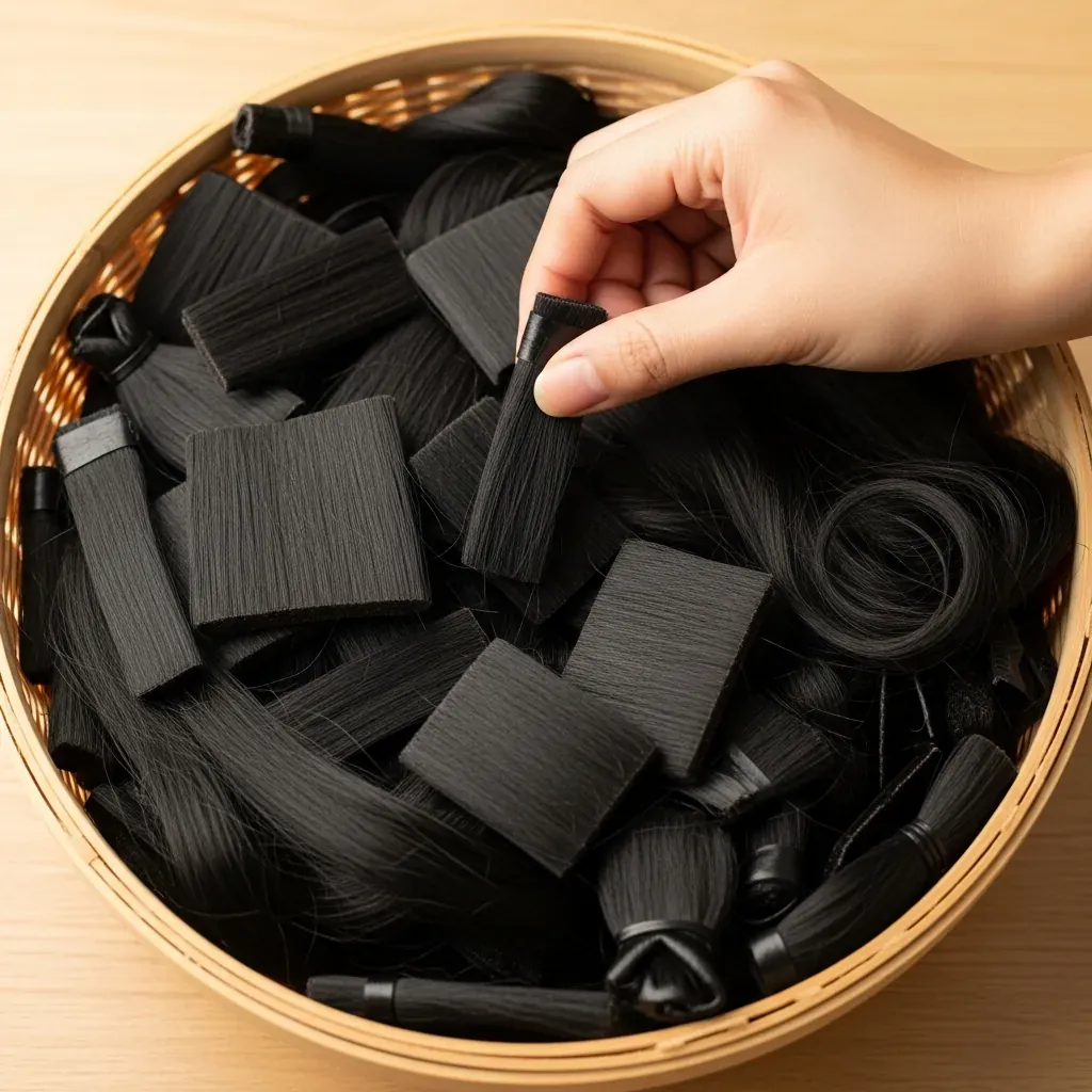 Giỏ đựng nhiều lọn tóc ngắn, dài, nhuộm.