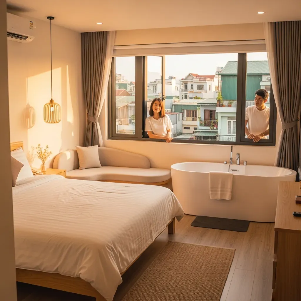 Phòng khách sạn tình yêu tối giản, ấm cúng và kín đáo ở Gò Vấp