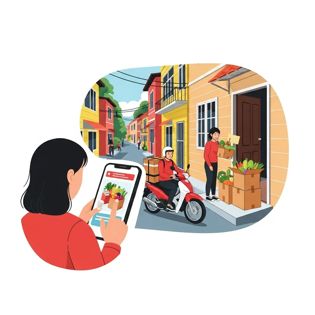 Đặt hàng online và giao tận nhà bằng xe máy trên phố Việt Nam
