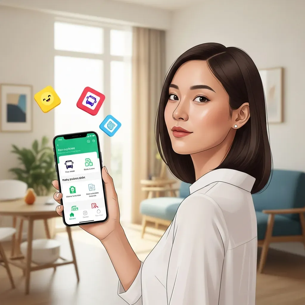 Người dùng đặt vé xe qua ứng dụng trên điện thoại