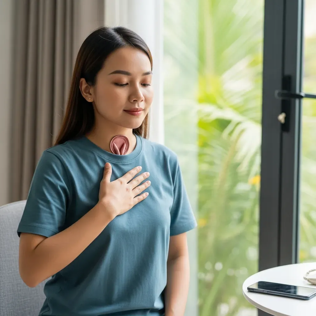 Người phụ nữ Việt Nam trẻ đang khởi động giọng trước buổi thu âm.