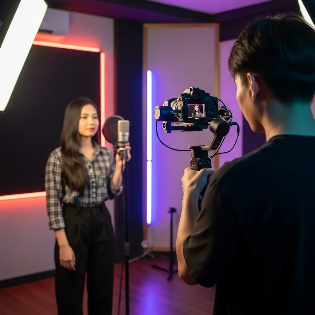 Buổi thu âm kết hợp quay MV tại Wings Production.