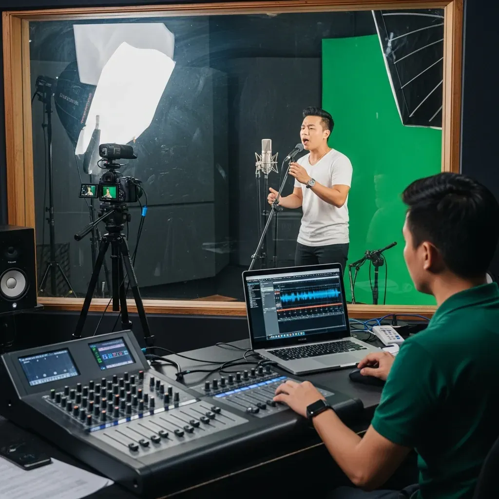 Thu Âm Việt (FLYPRO) với ca sĩ đang thu âm kết hợp quay MV
