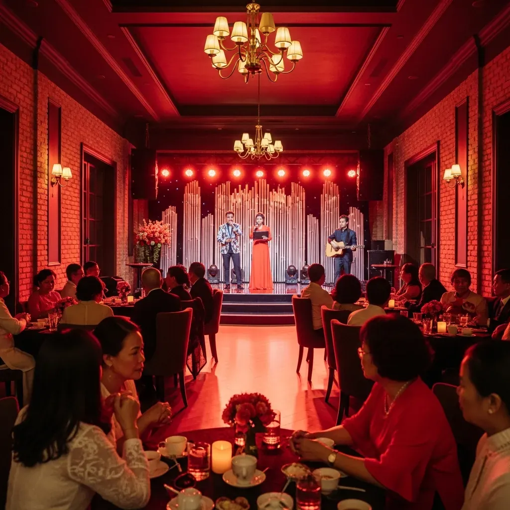 Phòng trà ngôi sao sang trọng tông đỏ với giọng ca tên tuổi