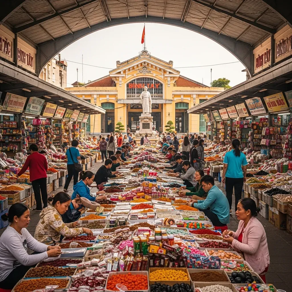 Chợ Bình Tây với sân trời và các quầy hàng sầm uất