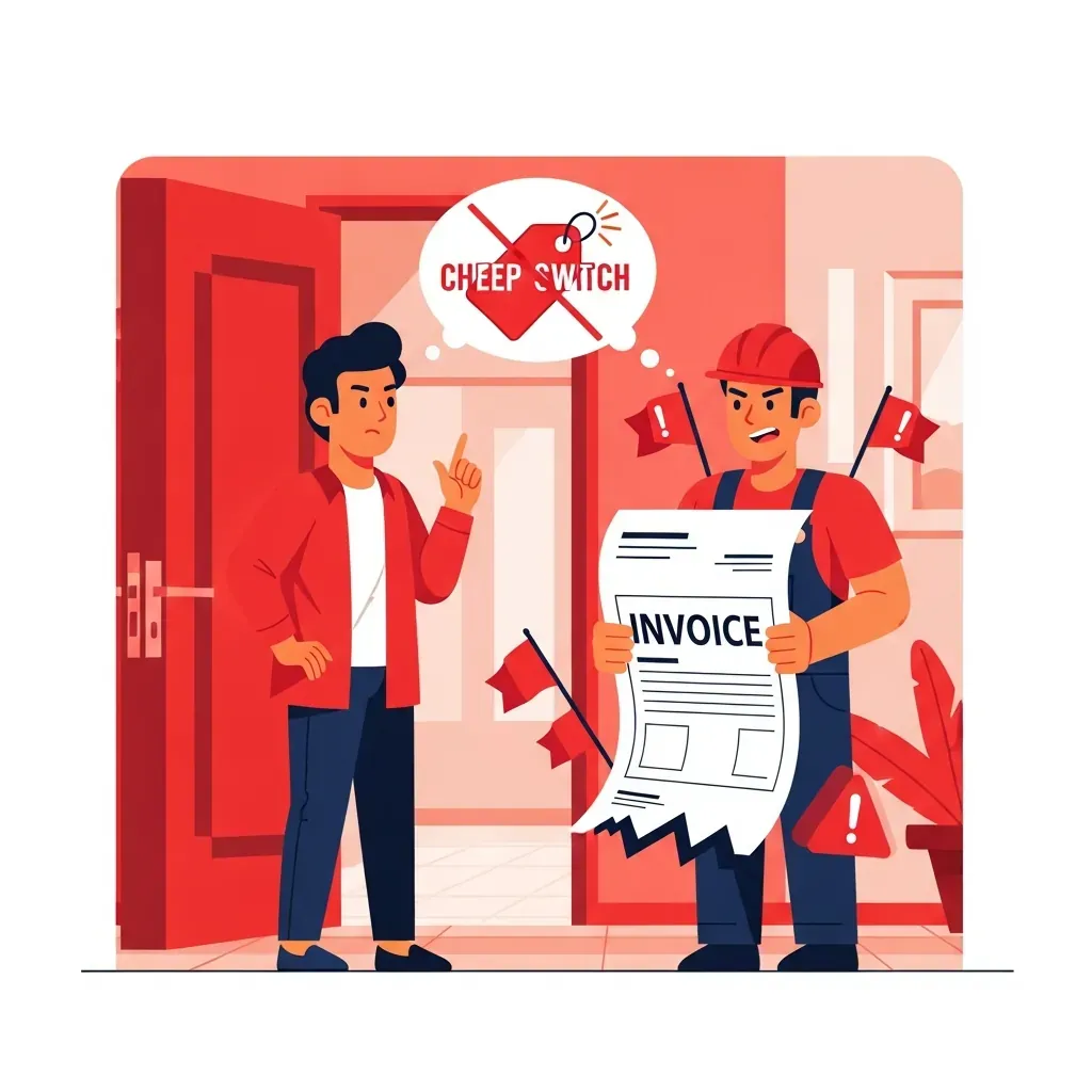 Minh họa cảnh giác chiêu giá mồi và thợ sửa cửa cuốn không chuyên
