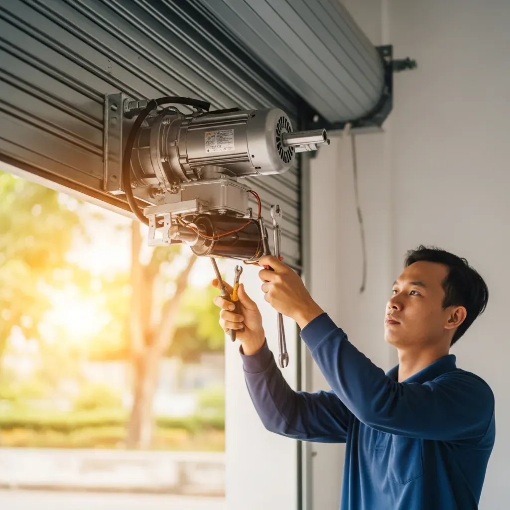 Motor cửa cuốn mới được lắp đặt bởi thợ tại TP.HCM