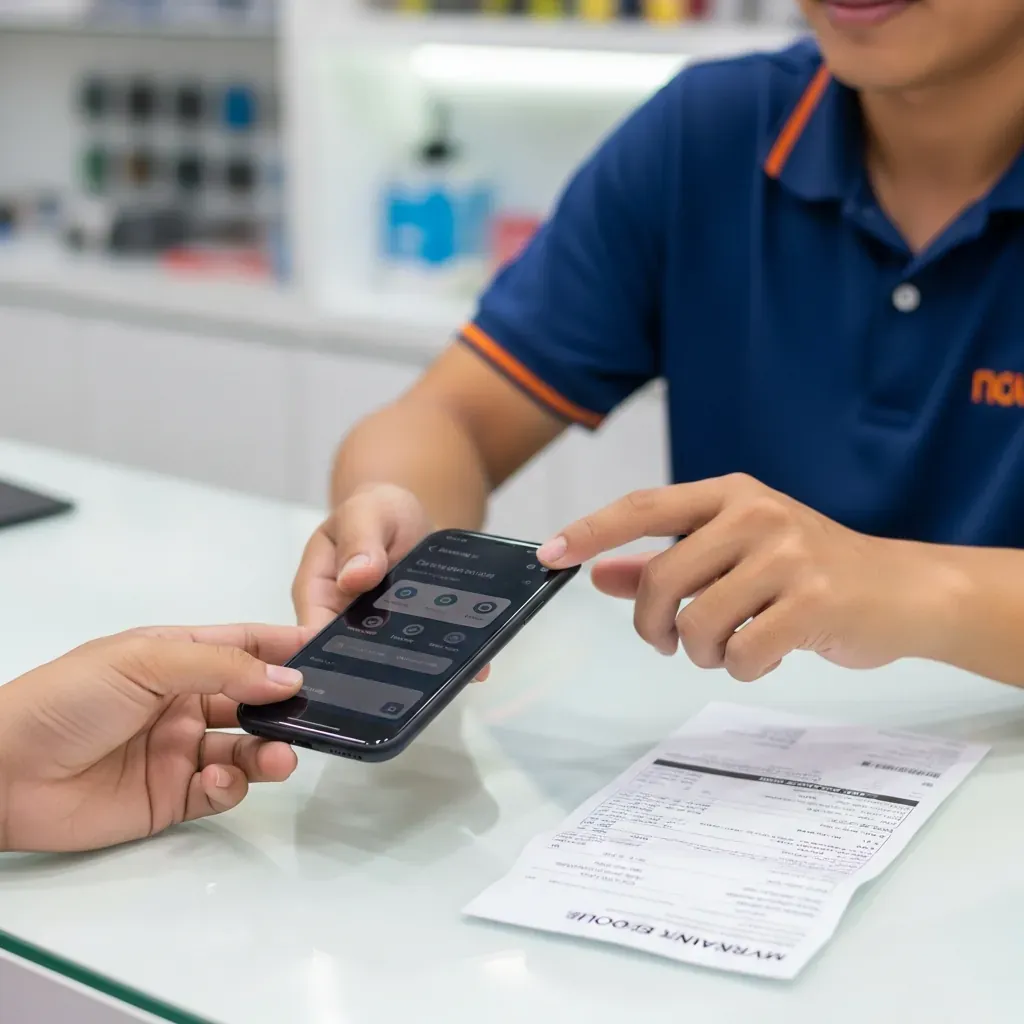 Nhận máy về cùng hóa đơn VAT và phiếu bảo hành, kiểm tra linh kiện