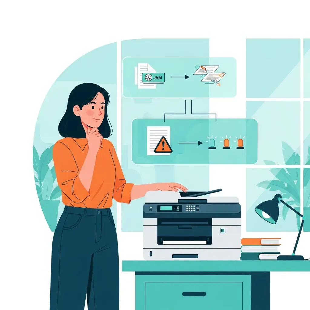Minh họa phân loại lỗi máy in thành hai nhóm tự xử và cần gọi thợ