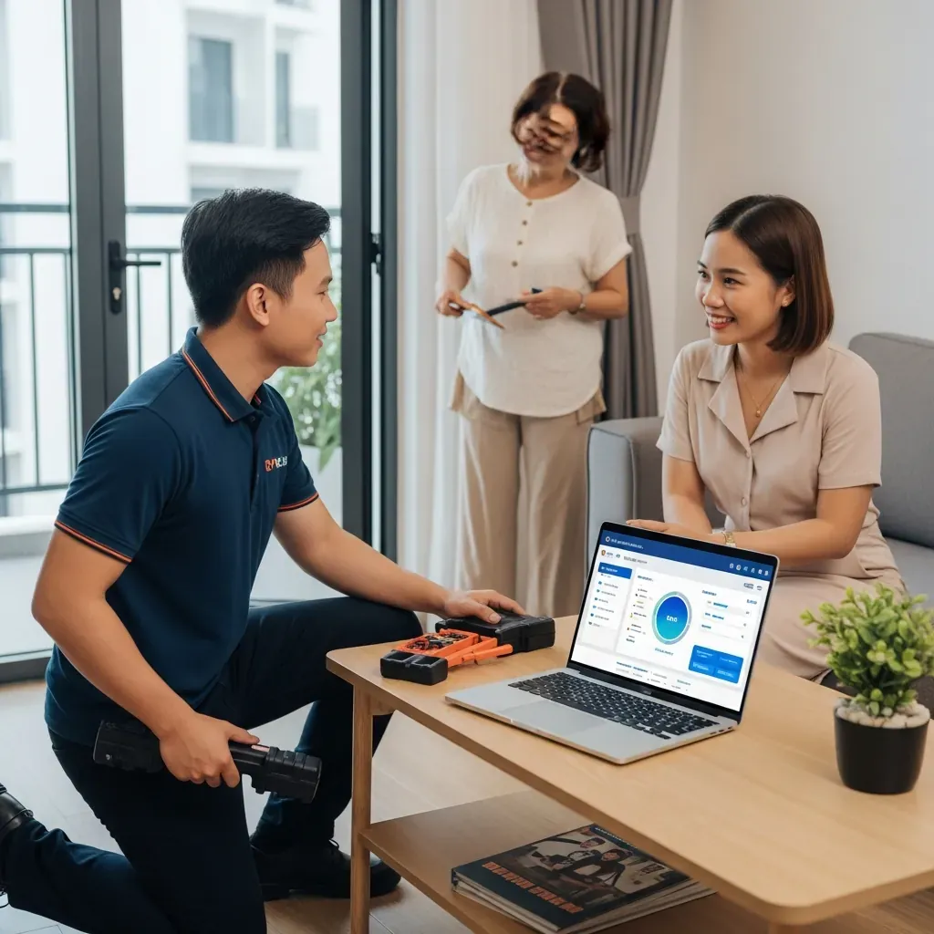 Kỹ thuật viên đến tận nhà sửa laptop cho khách hàng tại Gò Vấp.