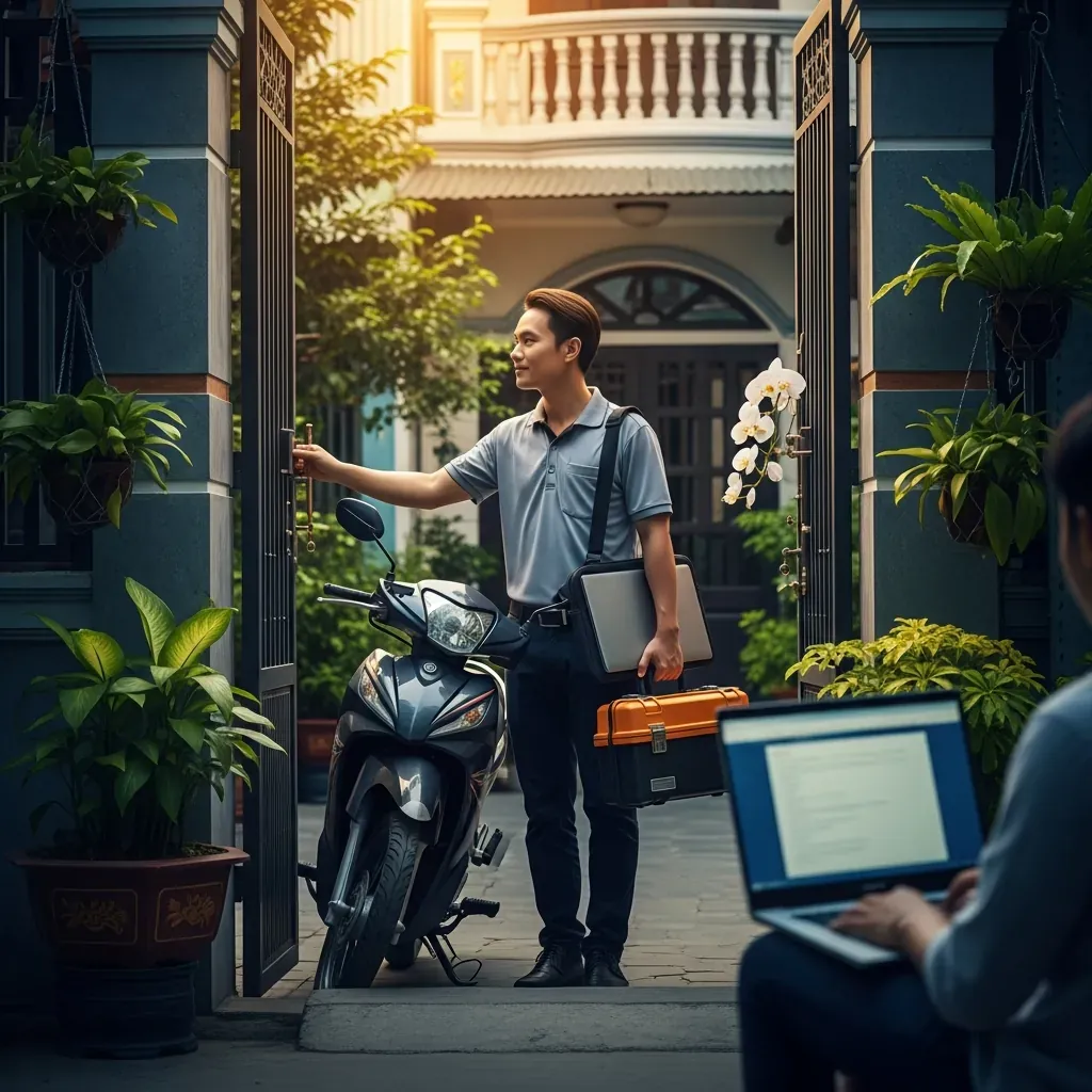 Thợ sửa máy tính tới tận nhà khách ở Phú Nhuận với túi đồ nghề
