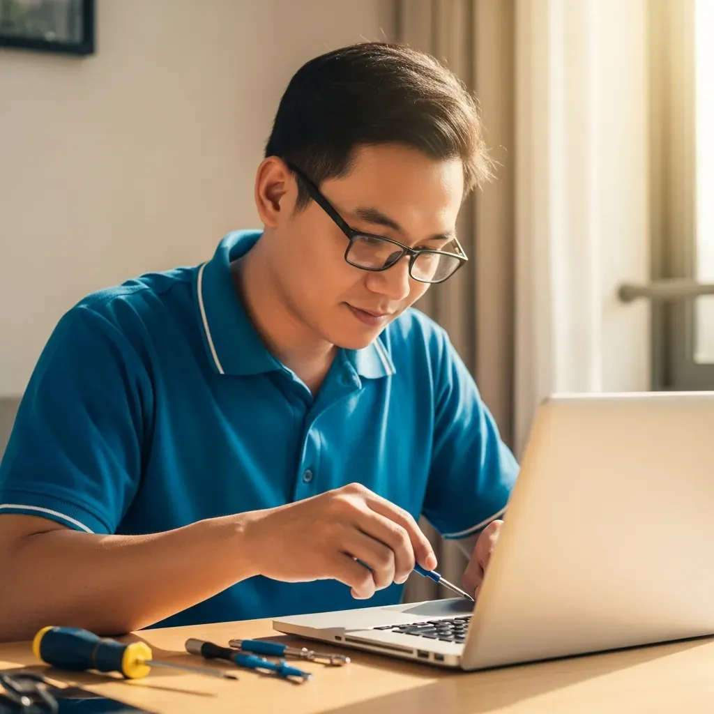 Thợ sửa laptop tận nơi tại Tân Phú đang xử lý lỗi cáp màn hình