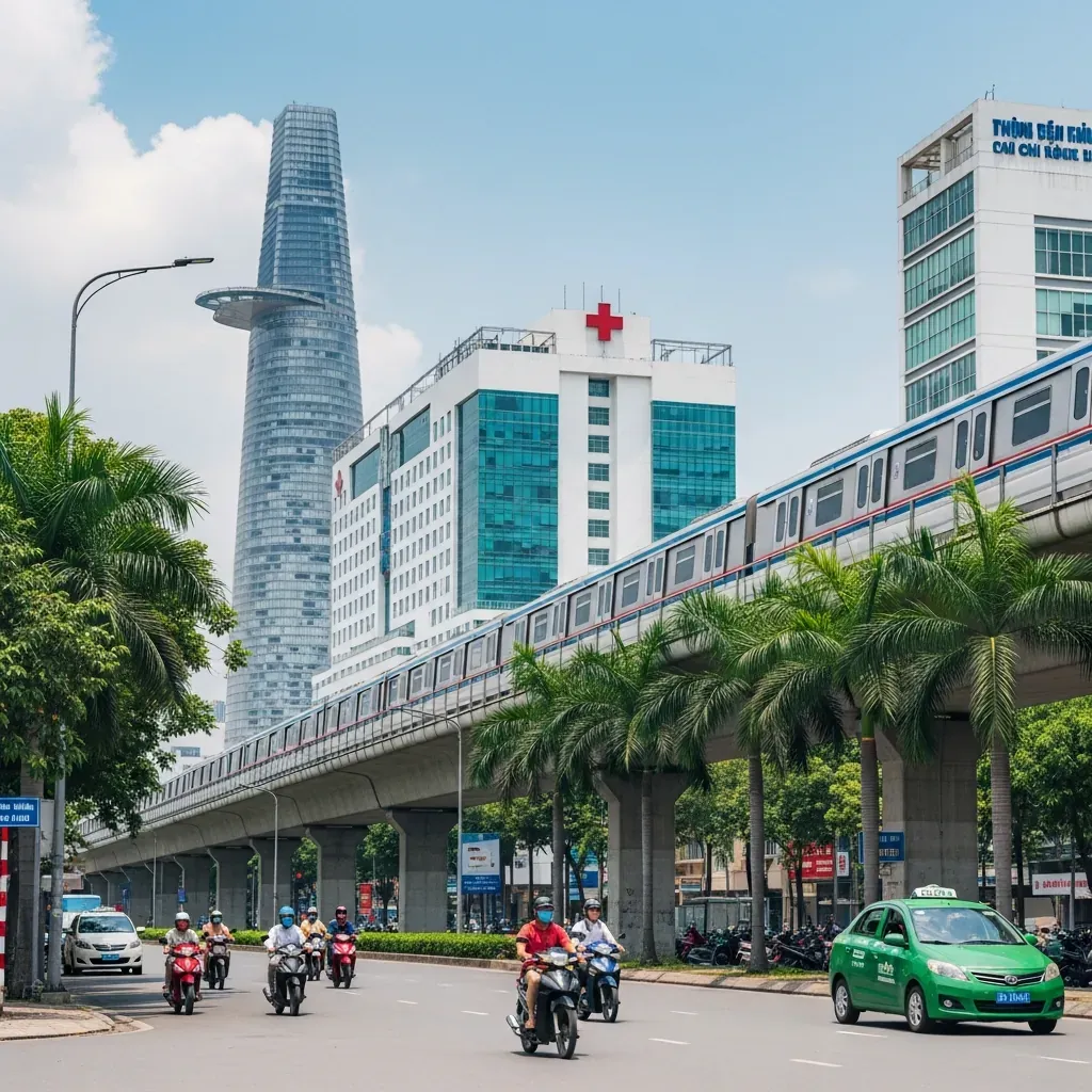 Giao thông thuận tiện đến bệnh viện với tuyến metro và đường phố Sài Gòn.