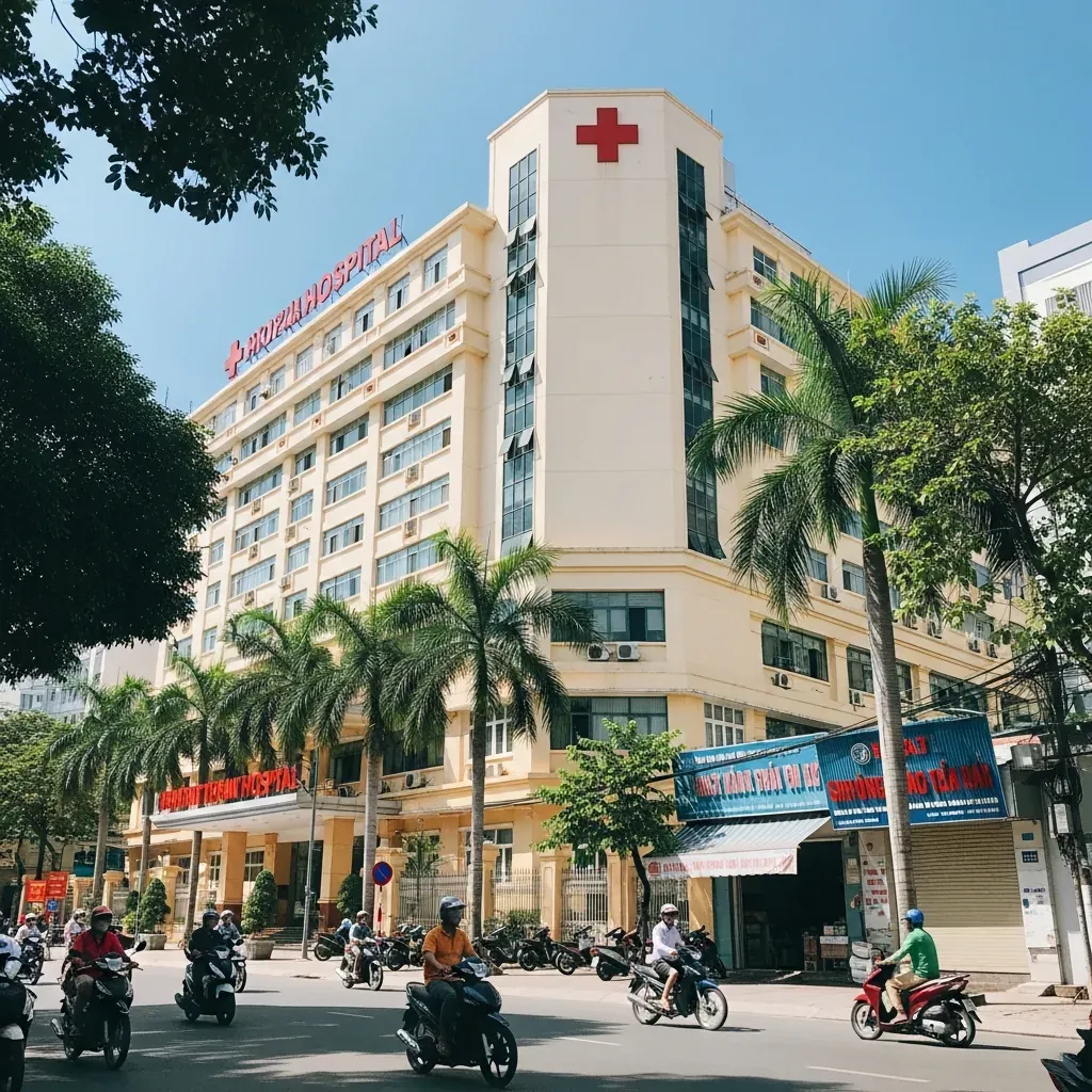 Tòa nhà Bệnh viện Chợ Rẫy nhìn từ đường Nguyễn Chí Thanh, Quận 5.