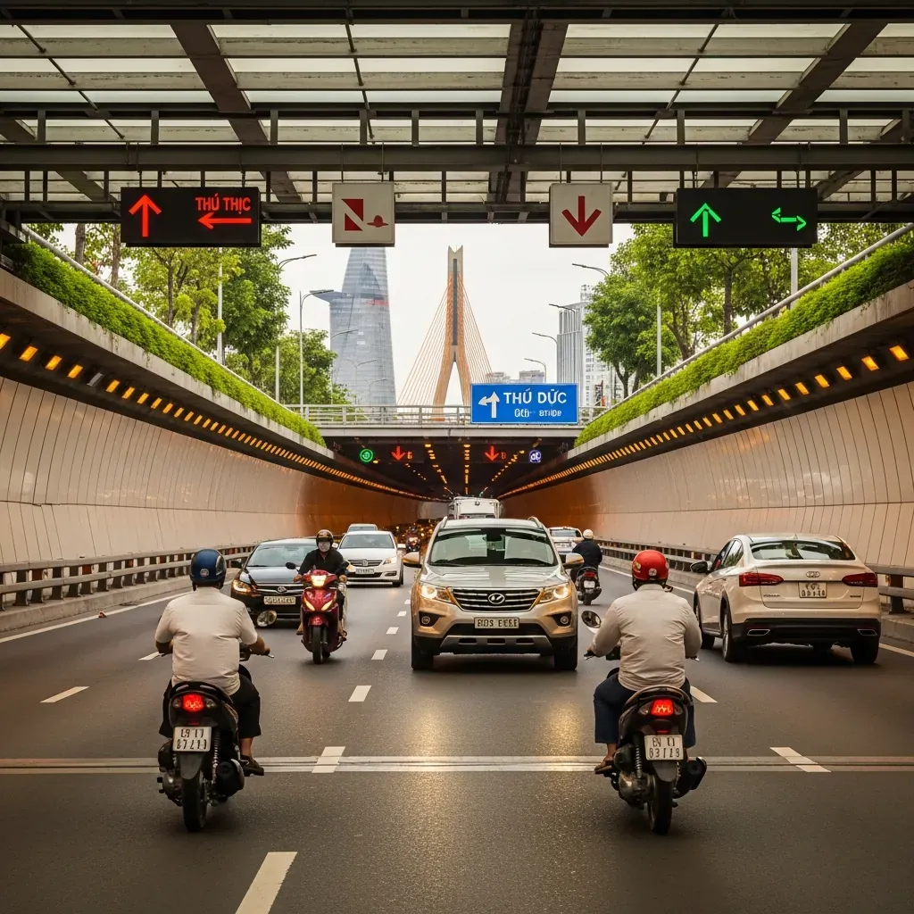 Đường đi từ Quận 1 qua hầm Thủ Thiêm tới Thiso Mall
