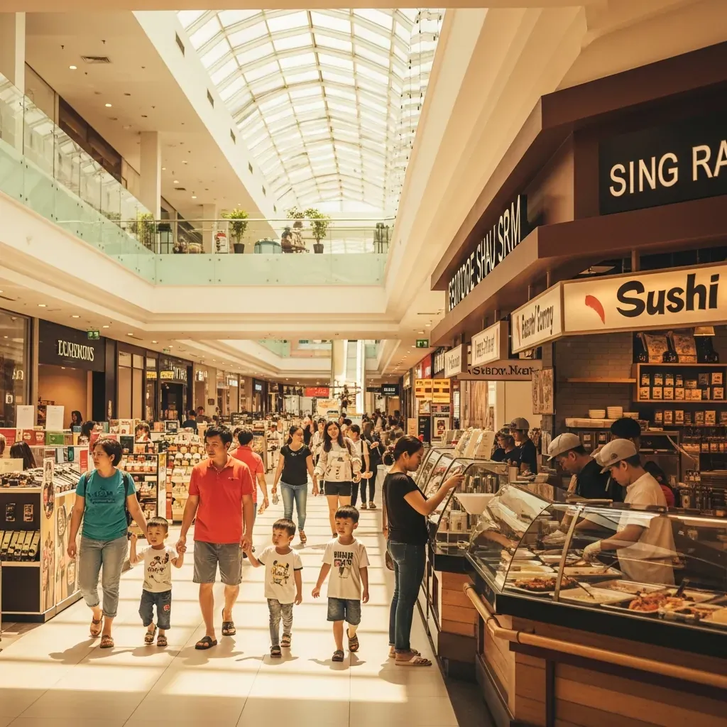 Bên trong Aeon Mall Bình Tân với khu mua sắm và ẩm thực đông vui