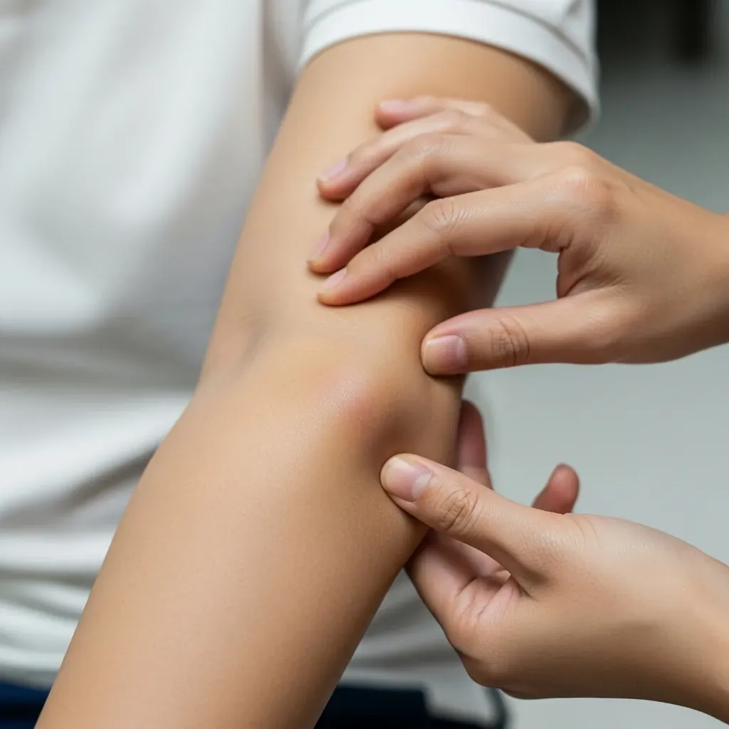 Vị trí tiêm truyền bị sưng nhẹ và nổi cục cứng trên cánh tay