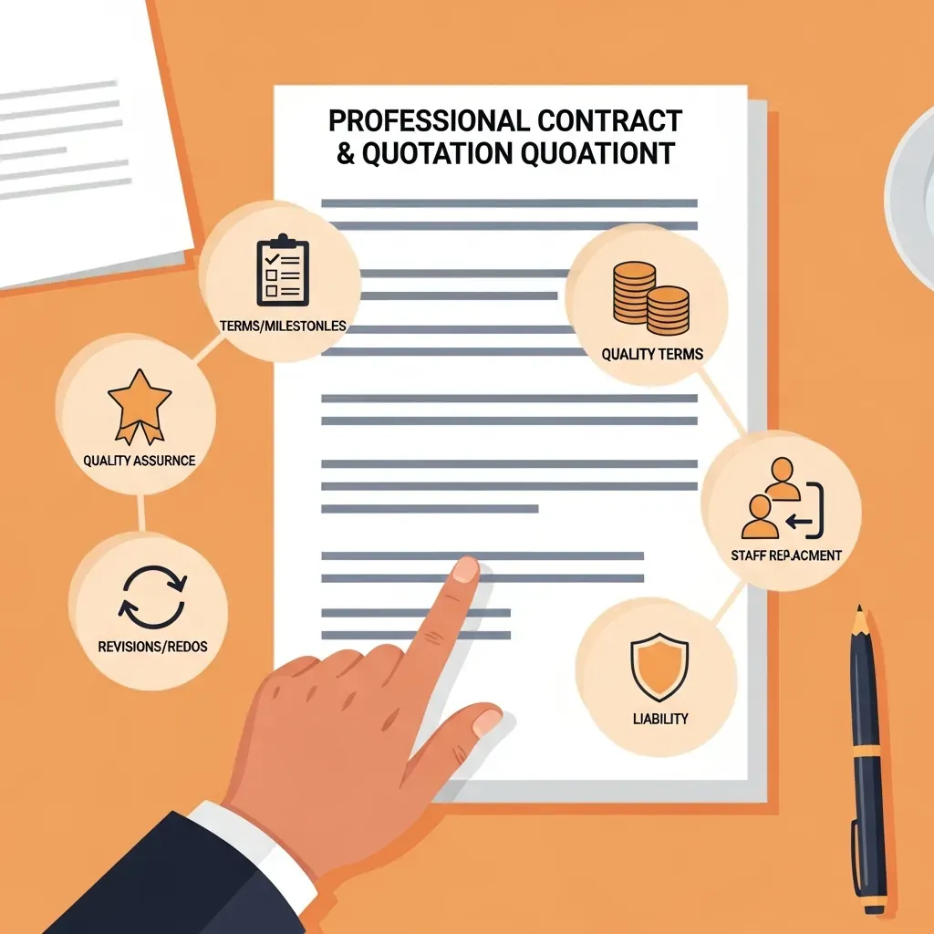Minh họa sáu điều khoản bắt buộc cần có trong hợp đồng vệ sinh công nghiệp