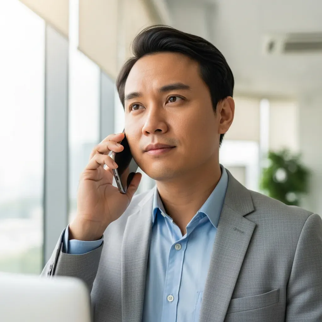 Người dùng nhận báo giá qua điện thoại trước khi quyết định thuê dịch vụ vệ sinh
