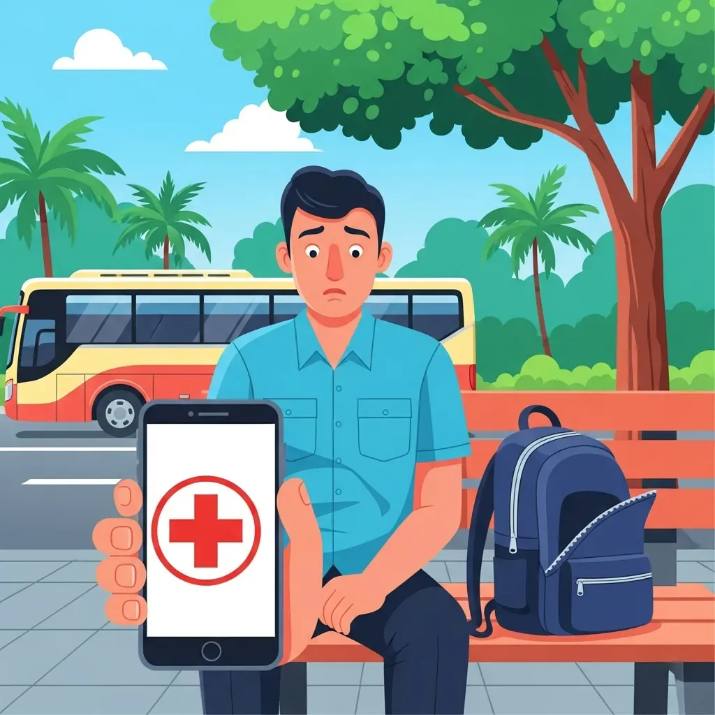 Hành khách nam lo lắng vì quên đồ và vé điện tử có vấn đề.