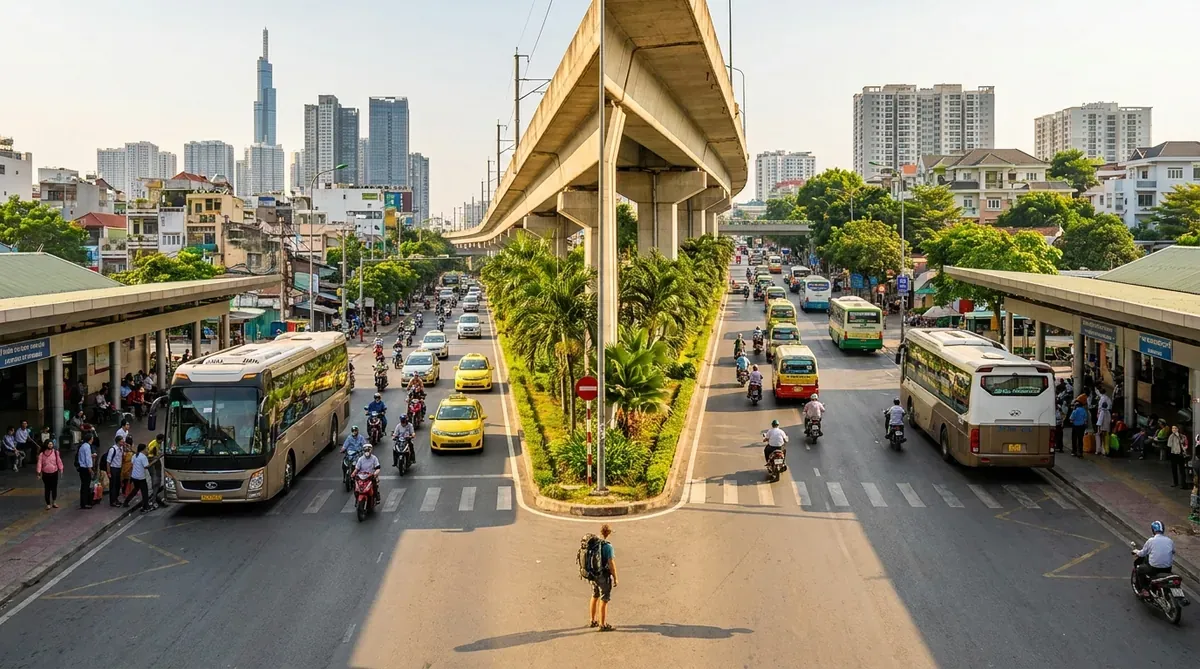 Minh họa cách đi tiếp từ các điểm trả khác nhau ở TP.HCM.