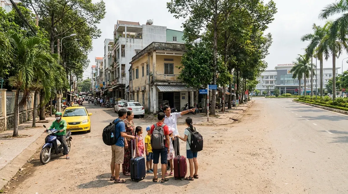 Minh họa người đi xe chọn hướng ra bến thuận tiện từ khu vực Rạch Giá.