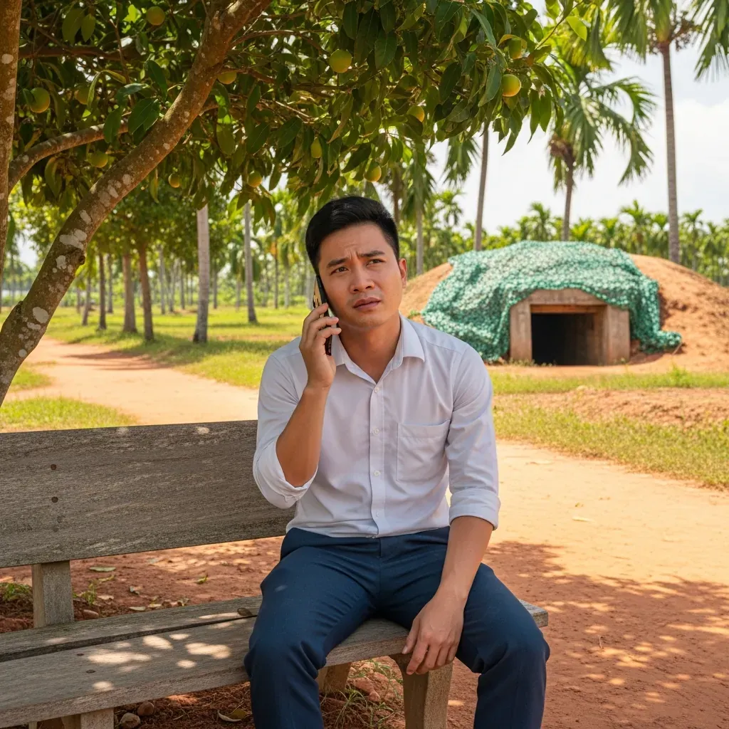 Du khách gọi điện thoại để chuyển hướng sang địa đạo khi vườn đóng cửa.