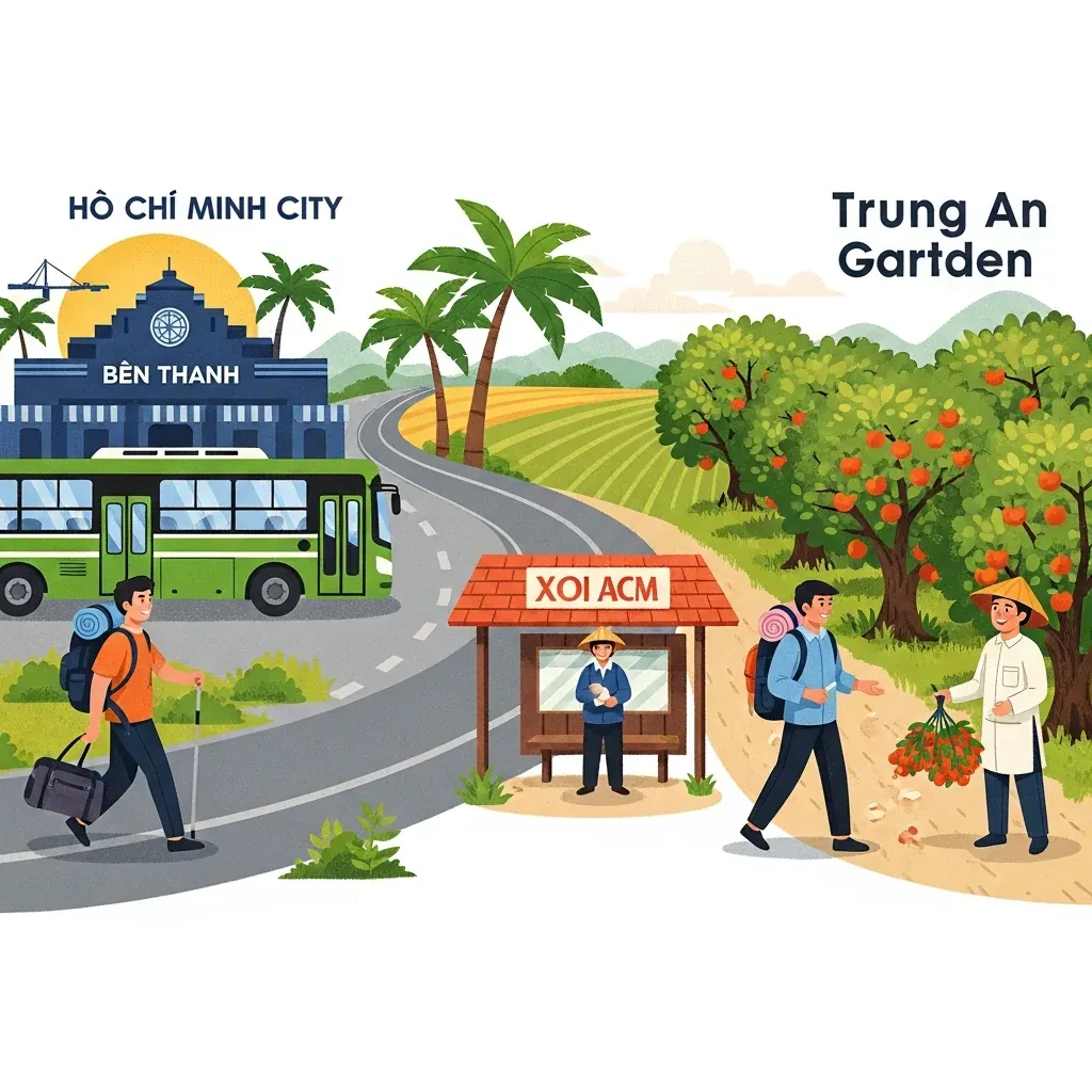 Hành trình xe buýt từ Sài Gòn đến vườn trái cây Trung An.