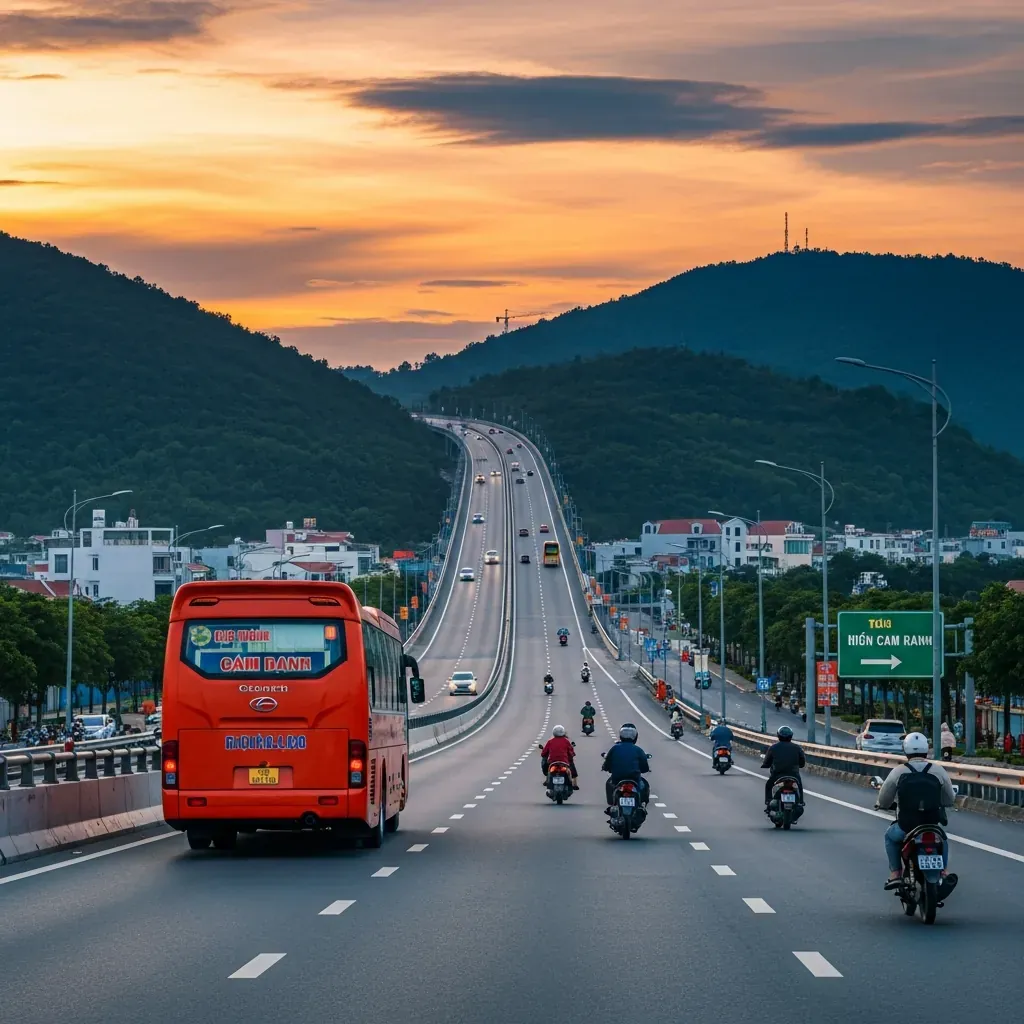 Xe khách khởi hành chuyến đêm trên cao tốc đi Cam Ranh