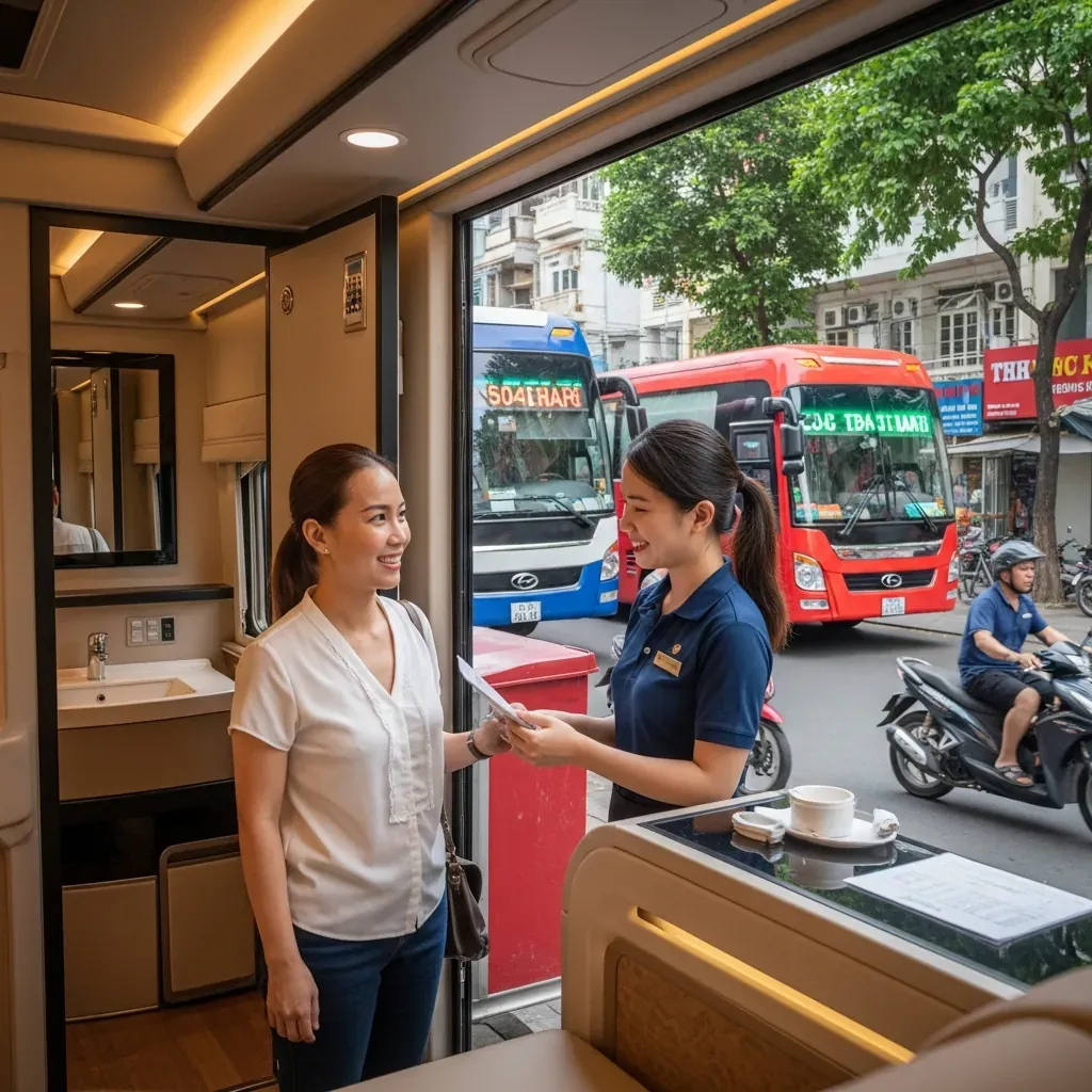 Xe limousine Khanh Phong và hành khách tại văn phòng ở Sài Gòn
