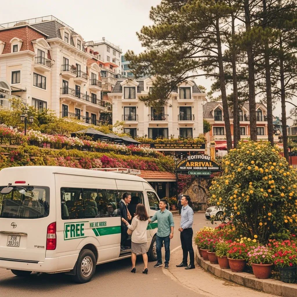 Xe trung chuyển miễn phí đưa khách về khách sạn trung tâm Đà Lạt