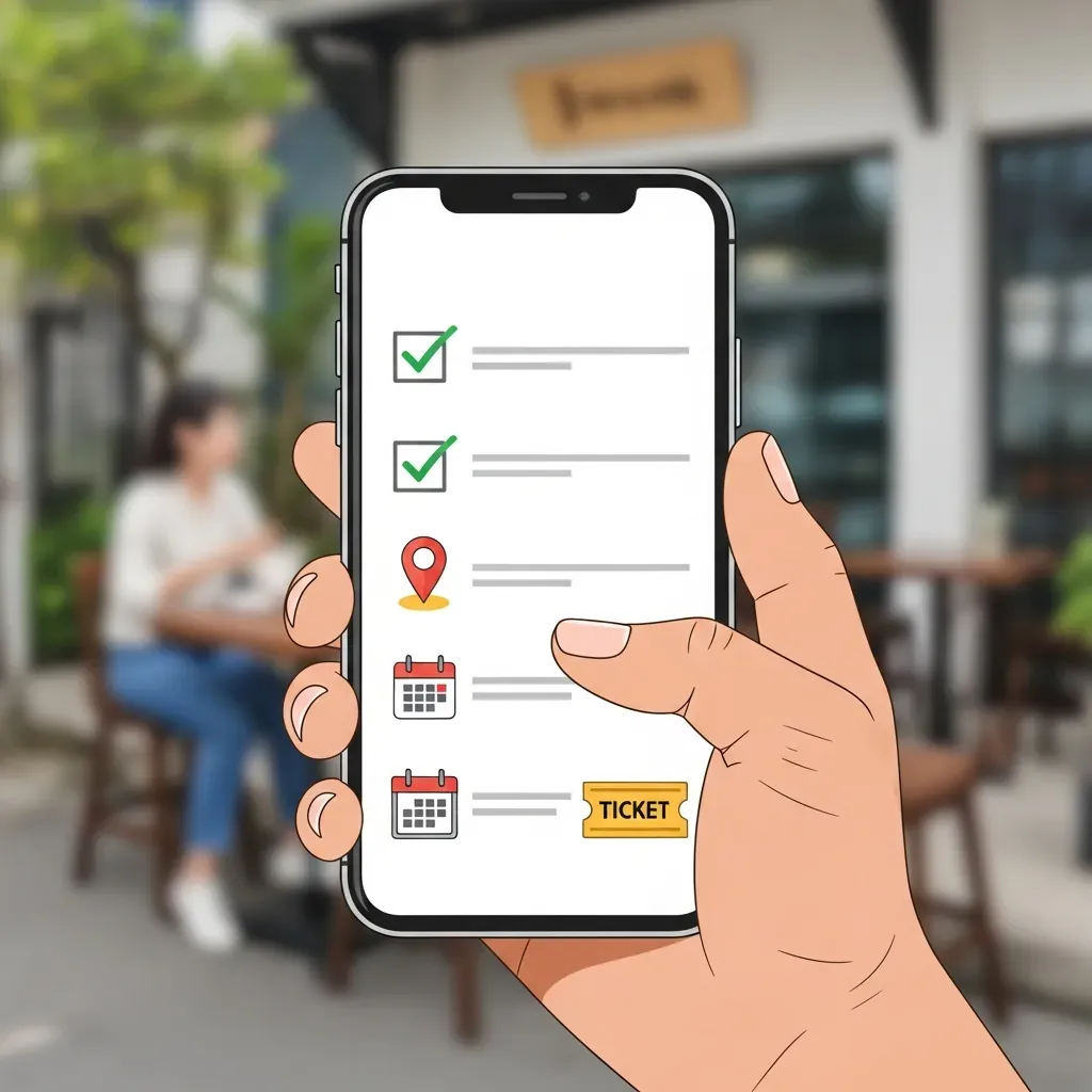 Minh họa checklist kiểm tra trên điện thoại trước khi thanh toán vé