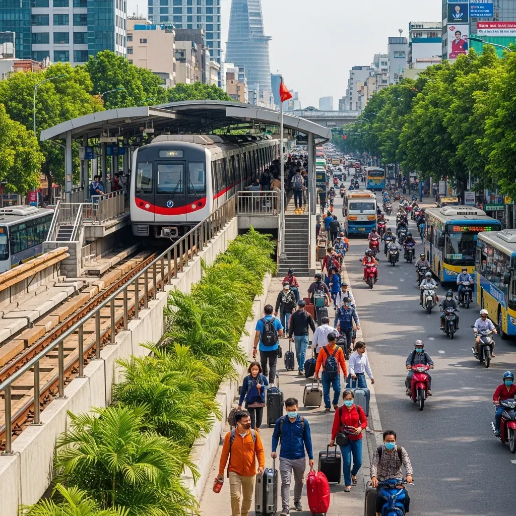 Đi tiếp vào trung tâm Quận 1 bằng metro số 1 hoặc xe buýt từ bến xe