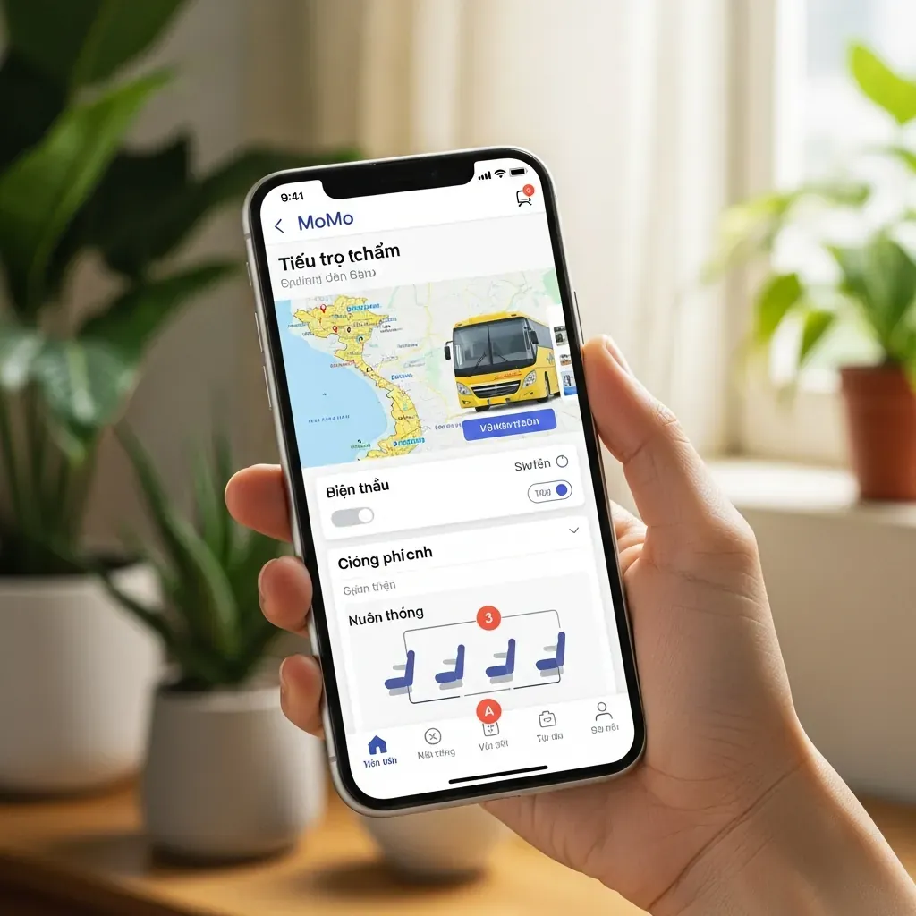 Giao diện ứng dụng MoMo đặt vé xe khách Ngọc Ánh