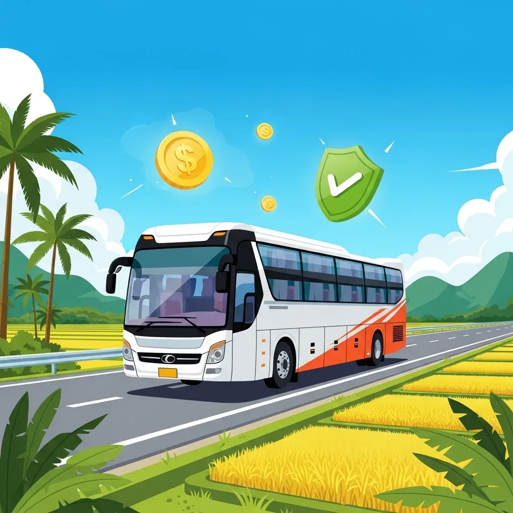 Minh họa xe giường nằm Ngọc Ánh cùng biểu tượng giá trị vé