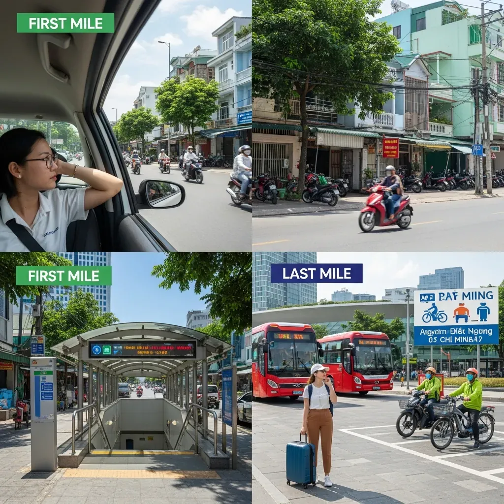 Cảnh đi ra bến ở Pleiku và đi tiếp sau khi xuống xe tại TP.HCM.